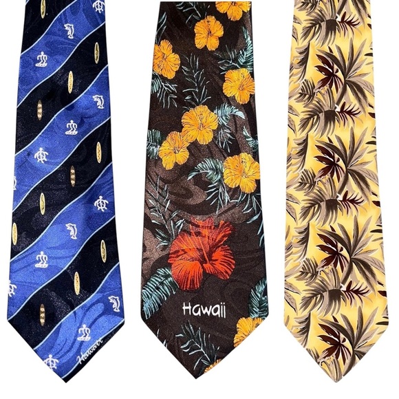 Hawaiian Ties (Lot of 3) Men’s Tropical Floral Classic Size Island Neckties - Picture 1 of 13